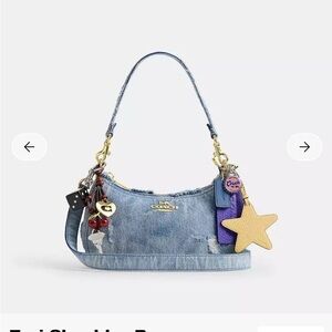 Coach Light Blue Denim Teri Crossbody Shoulder Bag with Charms Gold Hardware